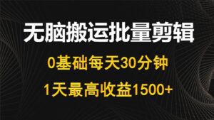 （10008期）每天30分钟，0基础无脑搬运批量剪辑，1天最高收益1500+-副业吧