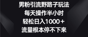 男粉引流野路子玩法,每天操作半小时轻松日入1000+,流量根本停不下来-副业吧