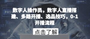 数字人操作员，数字人直播搭建、多路开播、选品技巧，0-1开播流程-副业吧