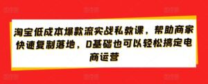 淘宝低成本爆款流实战私教课，帮助商家快速复制落地，0基础也可以轻松搞定电商运营-副业吧