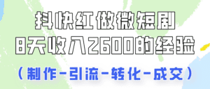 抖快做微短剧，8天收入2600+的实操经验，从前端设置到后期转化手把手教！-副业吧