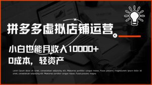 多多虚拟项目运营，小白也能月收入10000+-副业吧