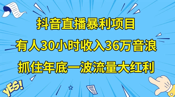 抖音直播暴利项目，有人 30 小时收入 36 万音浪，公司宣传片年会视频制作，抓住年底一波流量大红利-副业吧