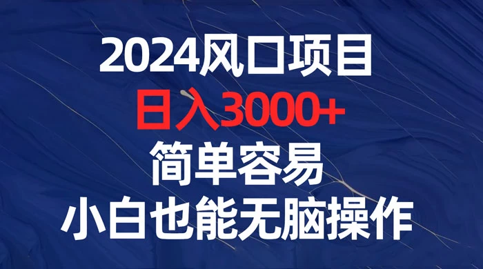 2024 风口项目，日入 3000+，简单容易，小白也能无脑操作-副业吧