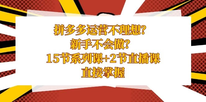 拼多多运营不理想？新手不会做？​15 节系列课+ 2 节直播课，直接掌握-副业吧