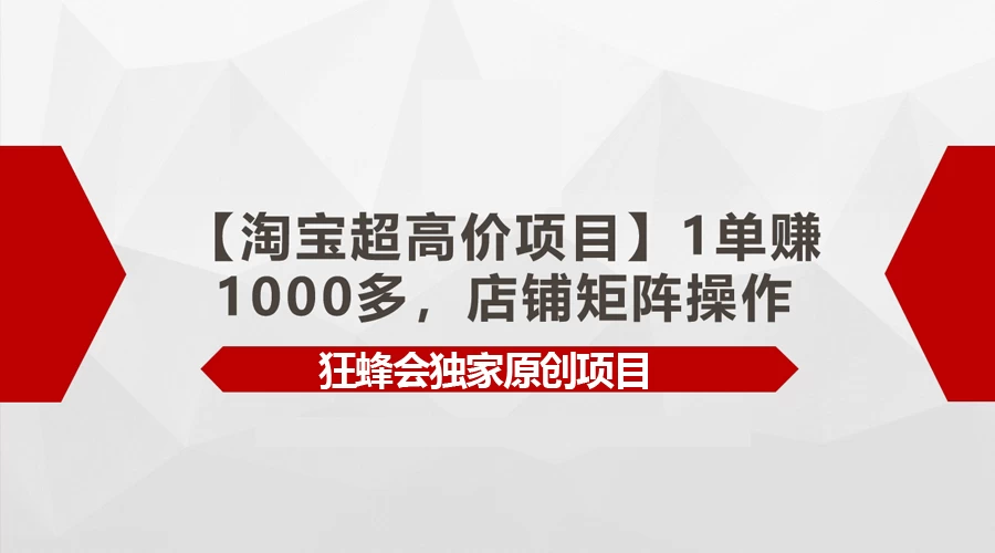 淘宝超高价项目，1单赚1000多，店铺矩阵操作-副业吧