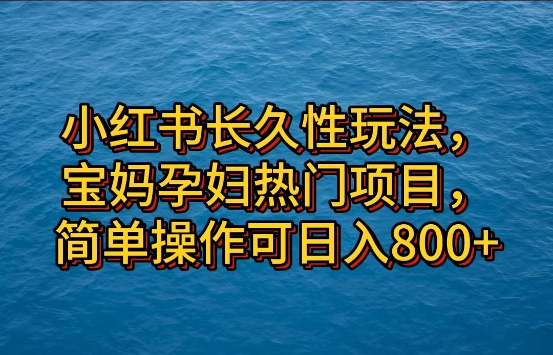 小红书长久性玩法，宝妈孕妇热门项目，简单操作可日入800+-副业吧