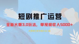 外面收费 1980 的短剧推广运营,可长期,正规起号,单作品收入 3000+-副业吧