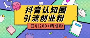 外面收费3980抖音认知圈引流创业粉玩法日引200+精准粉-副业吧