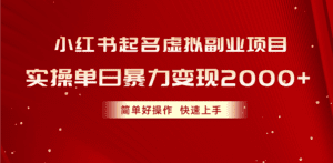 （10856期）小红书起名虚拟副业项目，实操单日暴力变现2000+，简单好操作，快速上手-副业吧