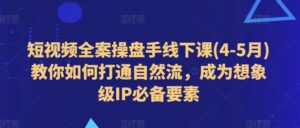 短视频全案操盘手线下课(4-5月)教你如何打通自然流，成为想象级IP必备要素-副业吧