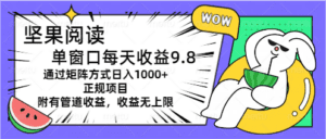 (11377期)坚果阅读单窗口每天收益9.8通过矩阵方式日入1000+正规项目附有管道收益…-副业吧