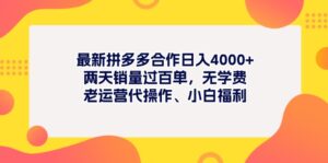 （11410期）最新拼多多项目日入4000+两天销量过百单，无学费、老运营代操作、小白福利-副业吧