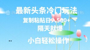 （11414期）最新头条冷门玩法，隔天就爆，复制粘贴日入500+-副业吧