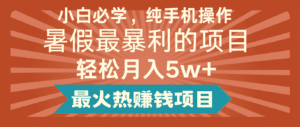 2024暑假最赚钱的项目，简单无脑操作，每单利润最少500+，轻松月入5万+-副业吧