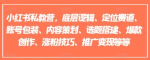 小红书私教营,底层逻辑、定位赛道、账号包装、内容策划、选题搭建、爆款创作、涨粉技巧、推广变现等等-副业吧