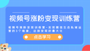 视频号涨粉变现训练营-实现微信生态私域运营的3个维度，达到变现的最大化-副业吧