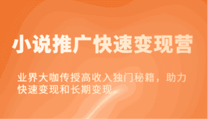 小说推广快速变现营-业界大咖传授高收入独门秘籍，助力快速变现和长期变现。-副业吧