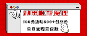 （11859期）利用杠杆100元撬动500+创业粉，单日变现5位数-副业吧