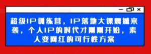 超级IP训练营，IP落地大课震撼来袭，个人IP的时代才刚刚开始，素人变网红的可行性方案-副业吧