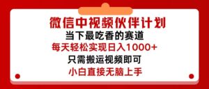 （12017期）微信中视频伙伴计划，仅靠搬运就能轻松实现日入500+，关键操作还简单，…-副业吧
