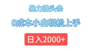 （12068期）暴力撸头条，0成本小白轻松上手，日入2000+-副业吧
