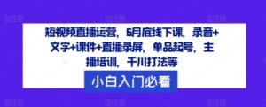 短视频直播运营，6月底线下课，录音+文字+课件+直播录屏，单品起号，主播培训，千川打法等-副业吧