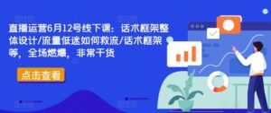 直播运营6月12号线下课：话术框架整体设计/流量低迷如何救流/话术框架等，全场燃爆，非常干货-副业吧