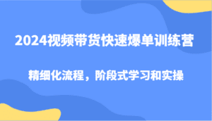 2024视频带货快速爆单训练营,精细化流程,阶段式学习和实操-副业吧