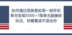 如何通过信息差实现一部手机单月变现5000+?简单无脑搬砖玩法，快看看适不适合你-副业吧
