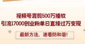 （12391期）精华帖视频号混剪500万播放引流17000创业粉，单日直接过万变现，最新方…-副业吧