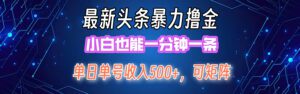 （12380期）最新暴力头条掘金日入500+，矩阵操作日入2000+ ，小白也能轻松上手！-副业吧