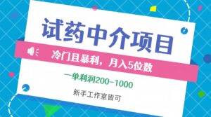 (12652期)冷门且暴利的试药中介项目,一单利润200~1000,月入五位数,小白工作室…-副业吧