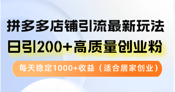 （12893期）拼多多店铺引流最新玩法，日引200+高质量创业粉，每天稳定1000+收益（…-副业吧