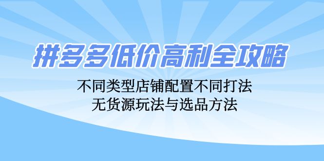（12897期）拼多多低价高利全攻略：不同类型店铺配置不同打法，无货源玩法与选品方法-副业吧