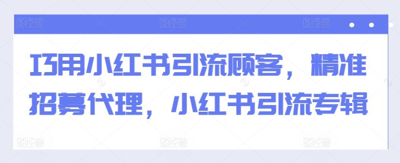 巧用小红书引流顾客，精准招募代理，小红书引流专辑-副业吧