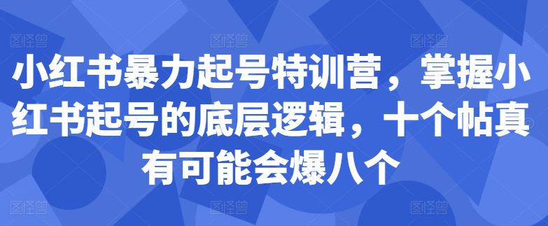 小红书暴力起号特训营，掌握小红书起号的底层逻辑，十个帖真有可能会爆八个-副业吧