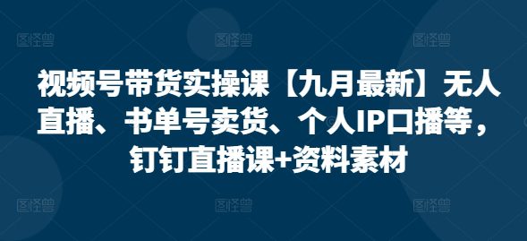 视频号带货实操课【10月最新】无人直播、书单号卖货、个人IP口播等，钉钉直播课+资料素材-副业吧