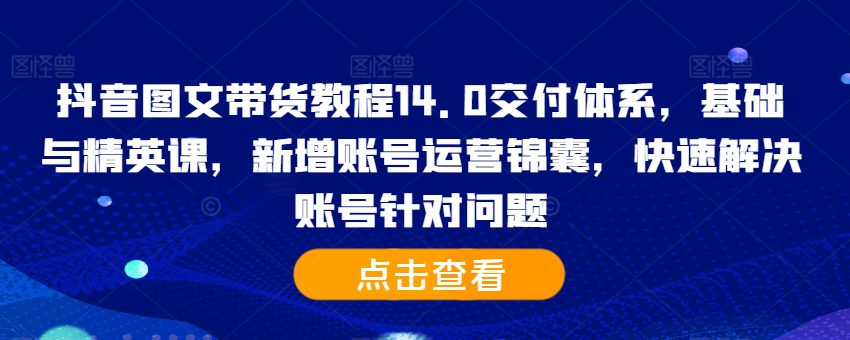 抖音图文带货教程14.0交付体系，基础与精英课，新增账号运营锦囊，快速解决账号针对问题-副业吧