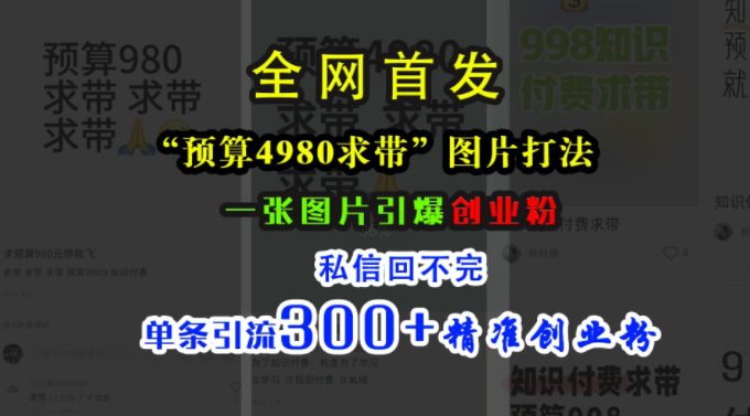 小红书“预算4980带我飞”图片打法，一张图片引爆创业粉，私信回不完，单条引流300+精准创业粉-副业吧