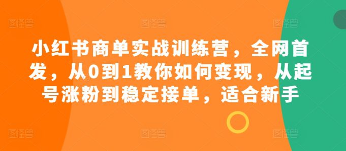小红书商单实战训练营，全网首发，从0到1教你如何变现，从起号涨粉到稳定接单，适合新手-副业吧