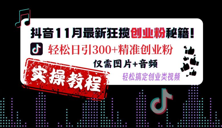 抖音11月最新狂揽创业粉秘籍，轻松日引300+精准创业粉，仅需图片+音频，轻松搞定创业类视频-副业吧