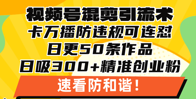 （13400期）视频号混剪引流技术，500万播放引流17000创业粉，操作简单当天学会-副业吧