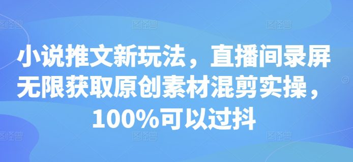 小说推文新玩法，直播间录屏无限获取原创素材混剪实操，100%可以过抖-副业吧