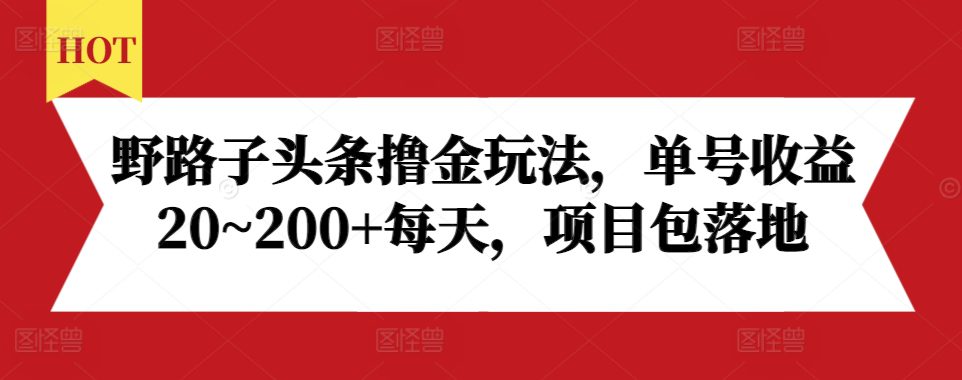 野路子头条撸金玩法，单号收益20~200+每天，项目包落地-副业吧