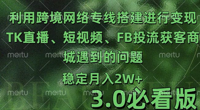 利用跨境电商网络及搭建TK直播、短视频、FB投流获客以及商城遇到的问题进行变现3.0必看版-副业吧
