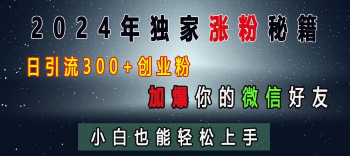 2024年独家涨粉秘籍,日引流300+创业粉,加爆你的微信好友,小白也能轻松上手-副业吧