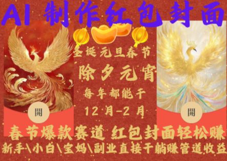 Al制作红包封面，春节爆款赛道，红包封面轻松挣，新手\\小白\\宝妈\\副业直接干躺Z管道收益-副业吧