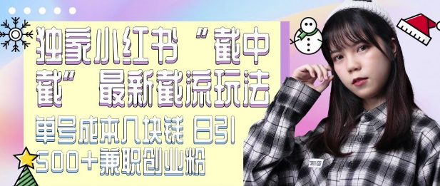 最新小红书截流玩法 独家截中截 单号成本几块钱 日引500+CY粉JZ粉-副业吧