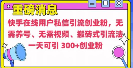 快手最新引流创业粉方法，无需养号、无需视频、搬砖式引流法-副业吧